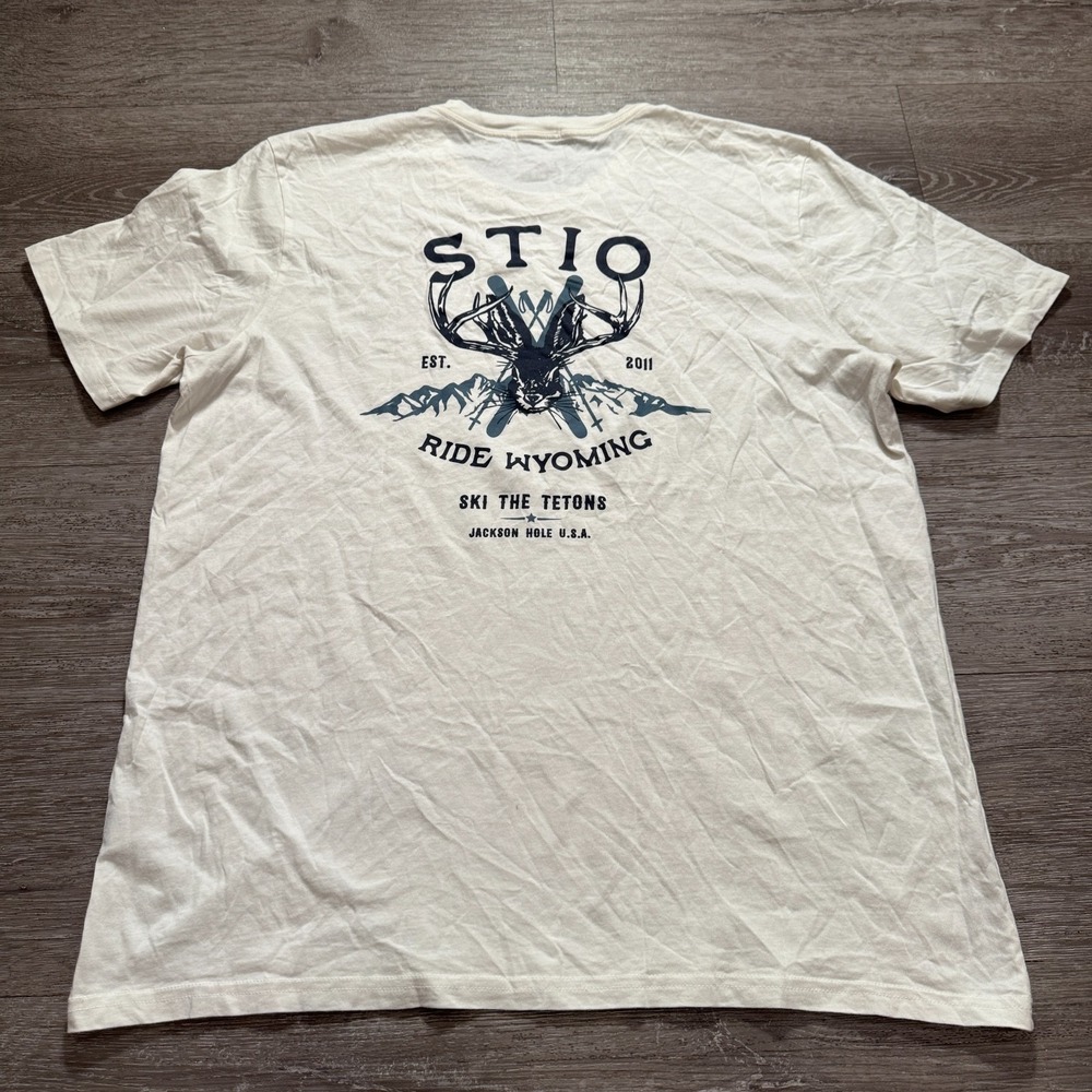 Stio Shirt Mens Large Graphic Print Wyoming Jackson Hole Tetons Organic Cotton
